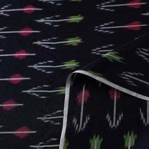 Black - Mercerised Cotton Pochampally Ikat Fabric 10