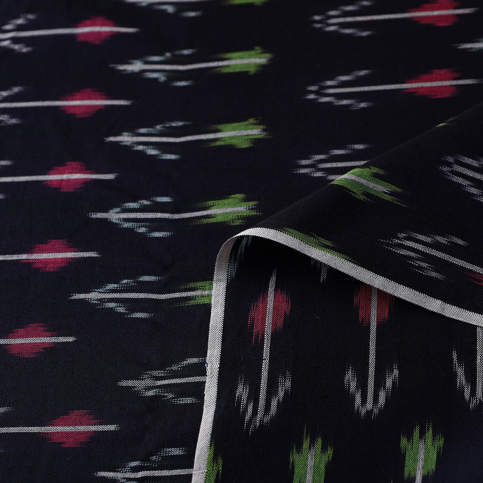 Black - Mercerised Cotton Pochampally Ikat Fabric 10
