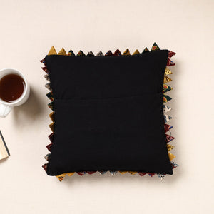 Black - Kala Raksha Tagai Work Cotton Cushion Cover (12 x 12 in)