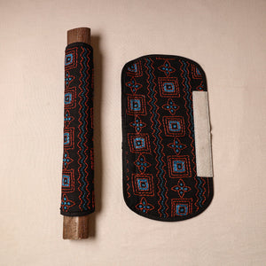 Black - Bengal Kantha Work Handmade Fridge Handle Cover (Set of 2) 38