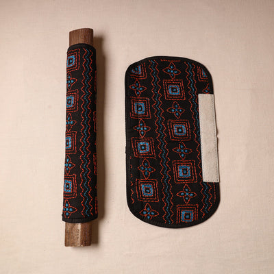 Black - Bengal Kantha Work Handmade Fridge Handle Cover (Set of 2) 38