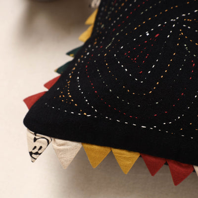 Black - Kala Raksha Tagai Work Cotton Cushion Cover (12 x 12 in)
