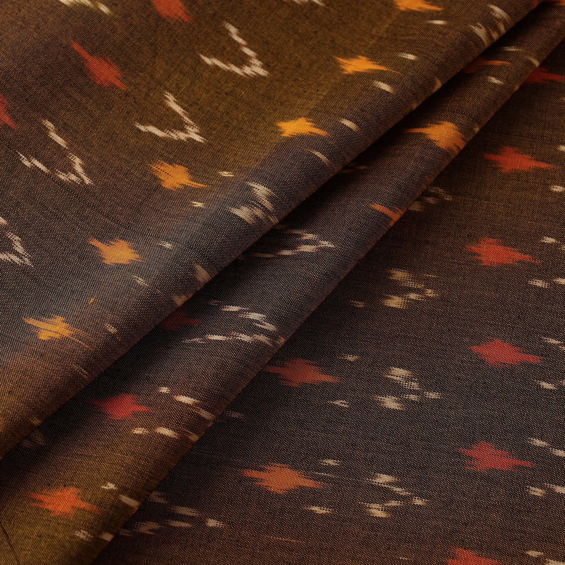Brown - Mercerised Cotton Pochampally Ikat Fabric 12