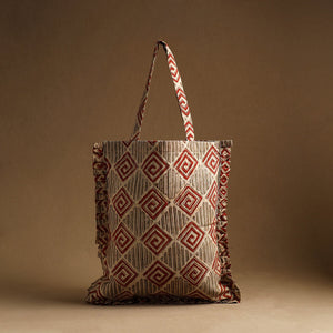 Beige - Handcrafted Cotton Frill Jhola Bag 37