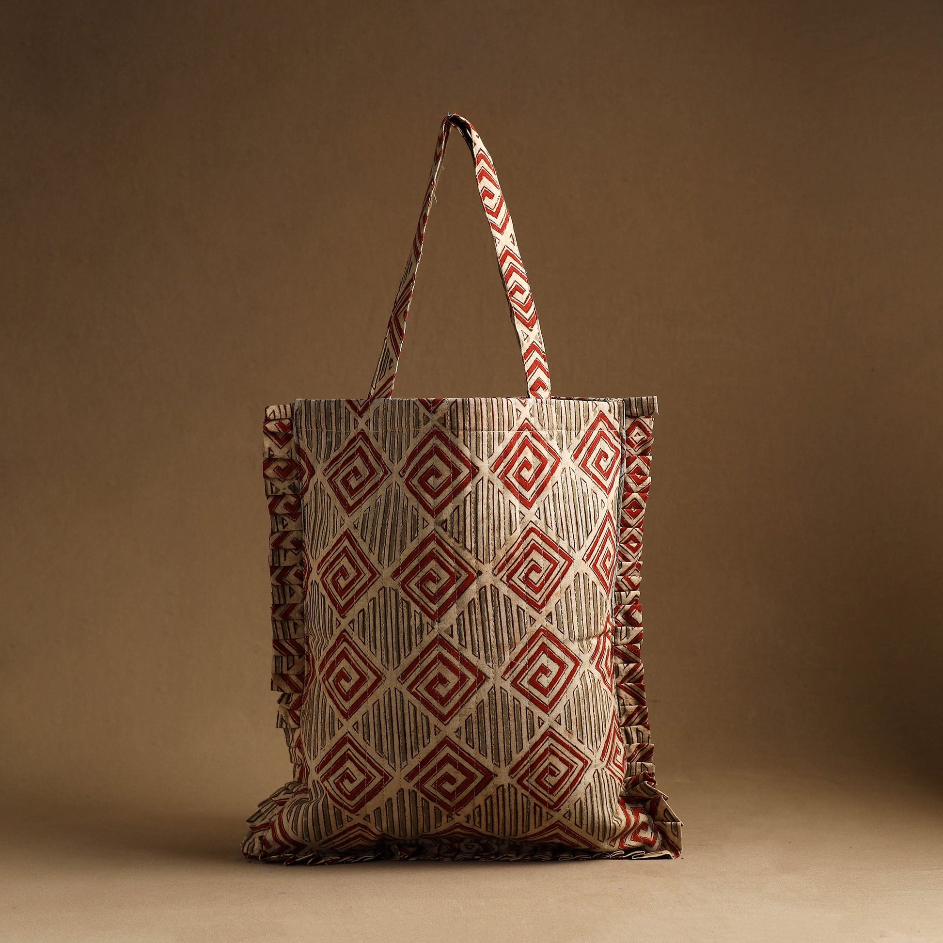 Beige - Handcrafted Cotton Frill Jhola Bag 37