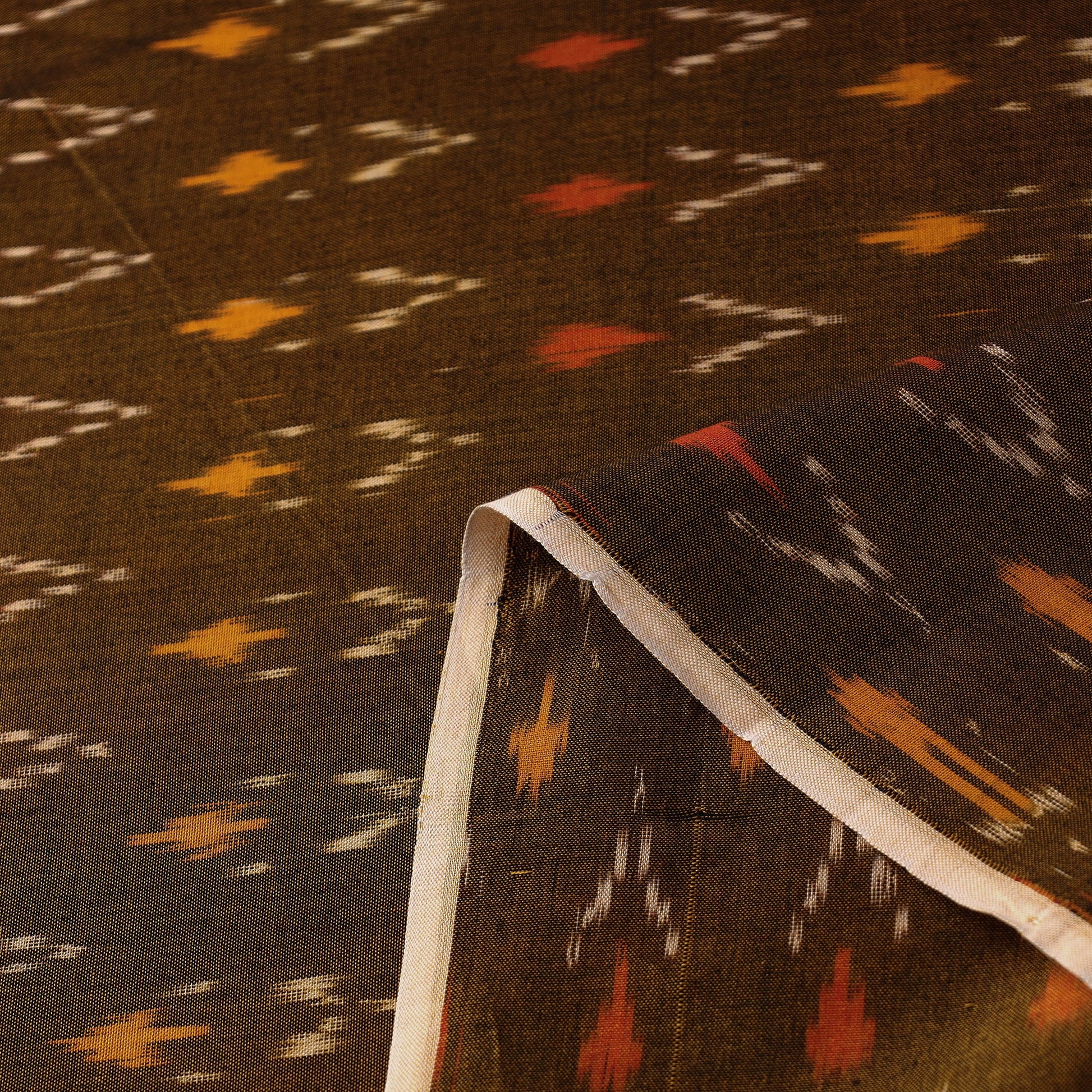 Brown - Mercerised Cotton Pochampally Ikat Fabric 12