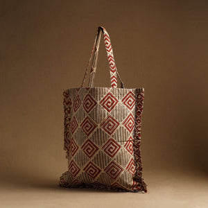 Beige - Handcrafted Cotton Frill Jhola Bag 37