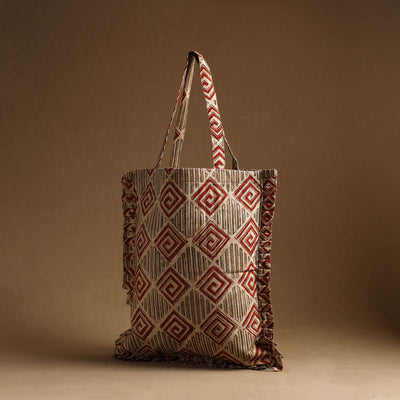 Beige - Handcrafted Cotton Frill Jhola Bag 37