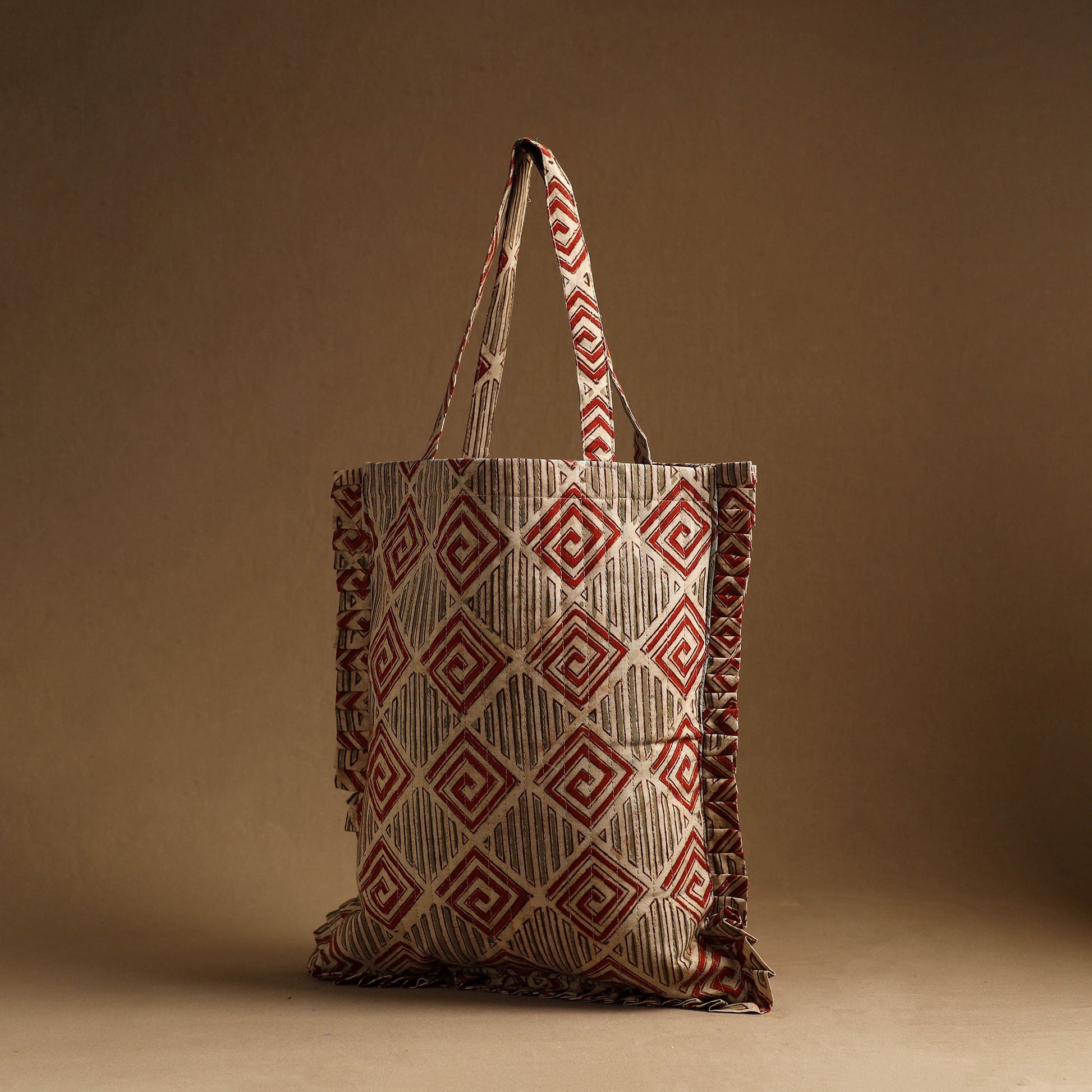 Beige - Handcrafted Cotton Frill Jhola Bag 37