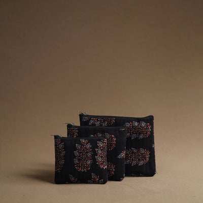 Black - Handmade Cotton Multipurpose Utility Pouches (set of 3) 29