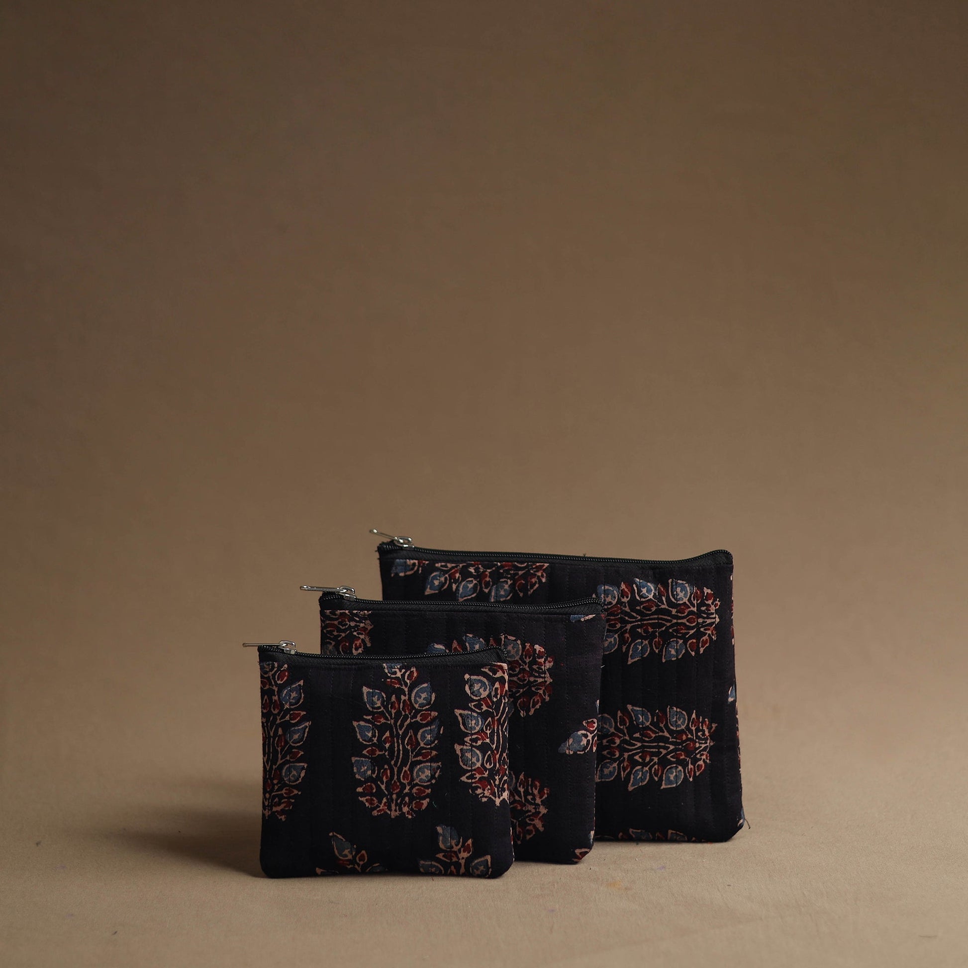Black - Handmade Cotton Multipurpose Utility Pouches (set of 3) 29