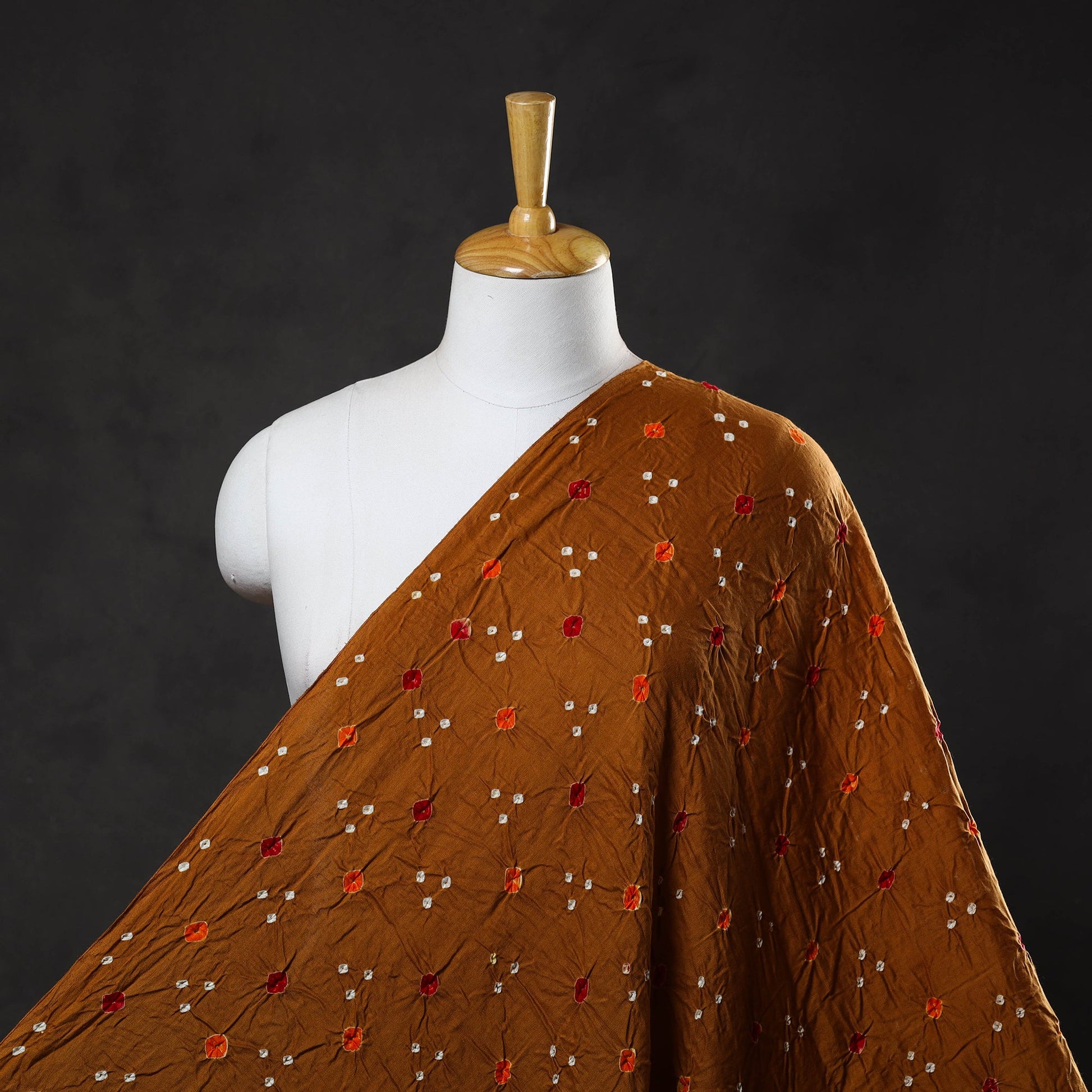 Brown - Kutch Tie & Dye Mul Cotton Bandhani Fabric 17