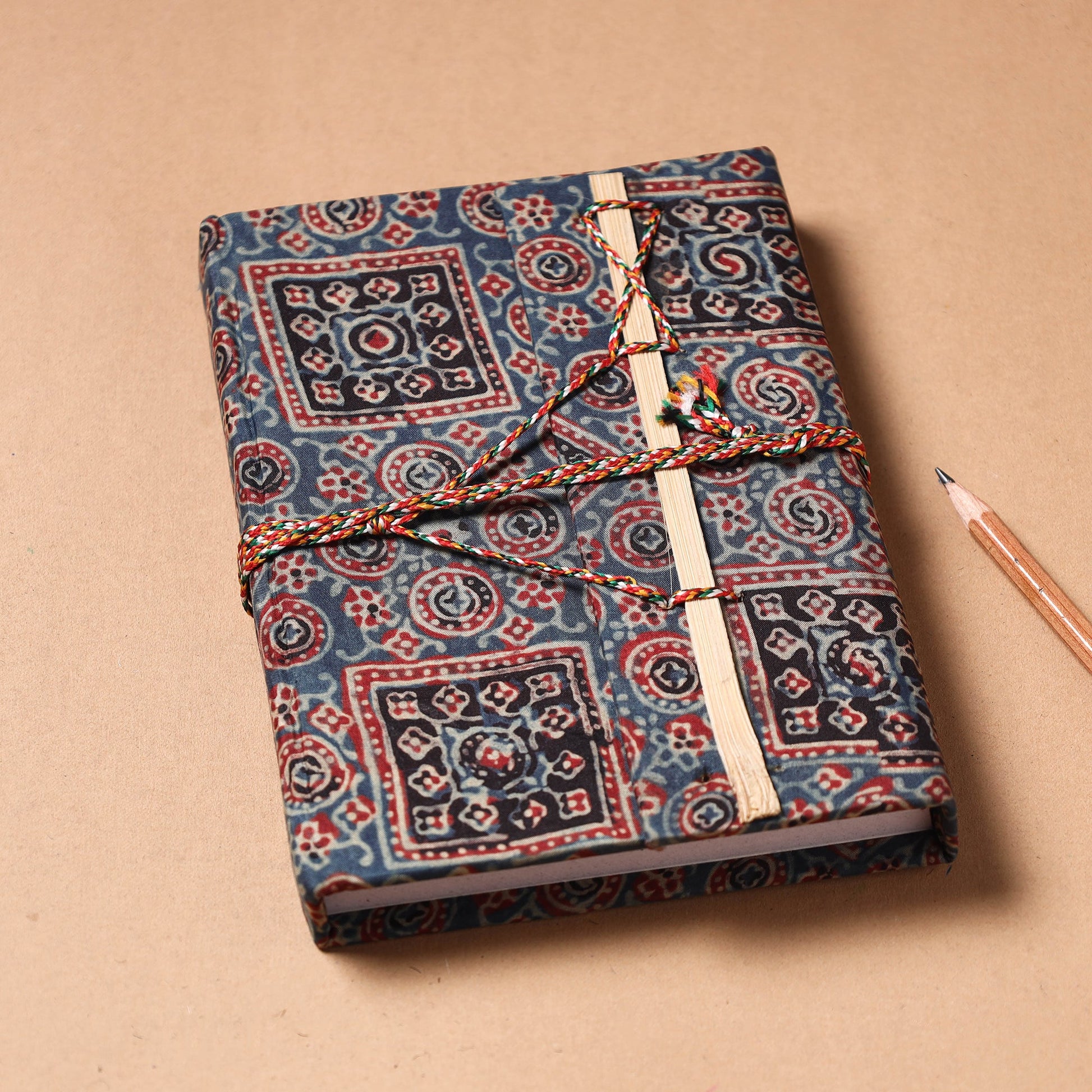 Blue - Fabric Cover Handmade Paper Notebook with Thread Lock