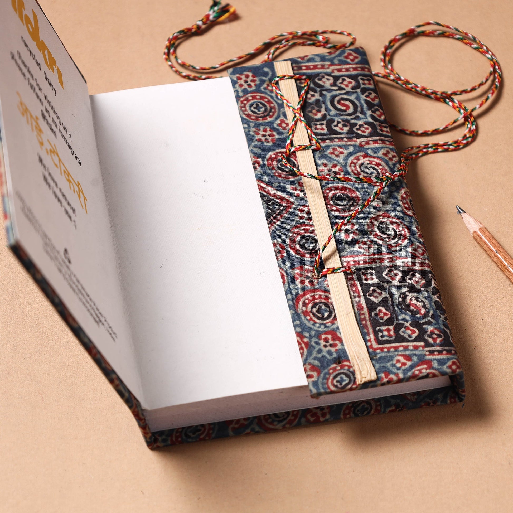 Blue - Fabric Cover Handmade Paper Notebook with Thread Lock