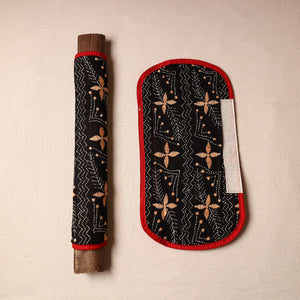 Black - Bengal Kantha Work Handmade Fridge Handle Cover (Set of 2) 43