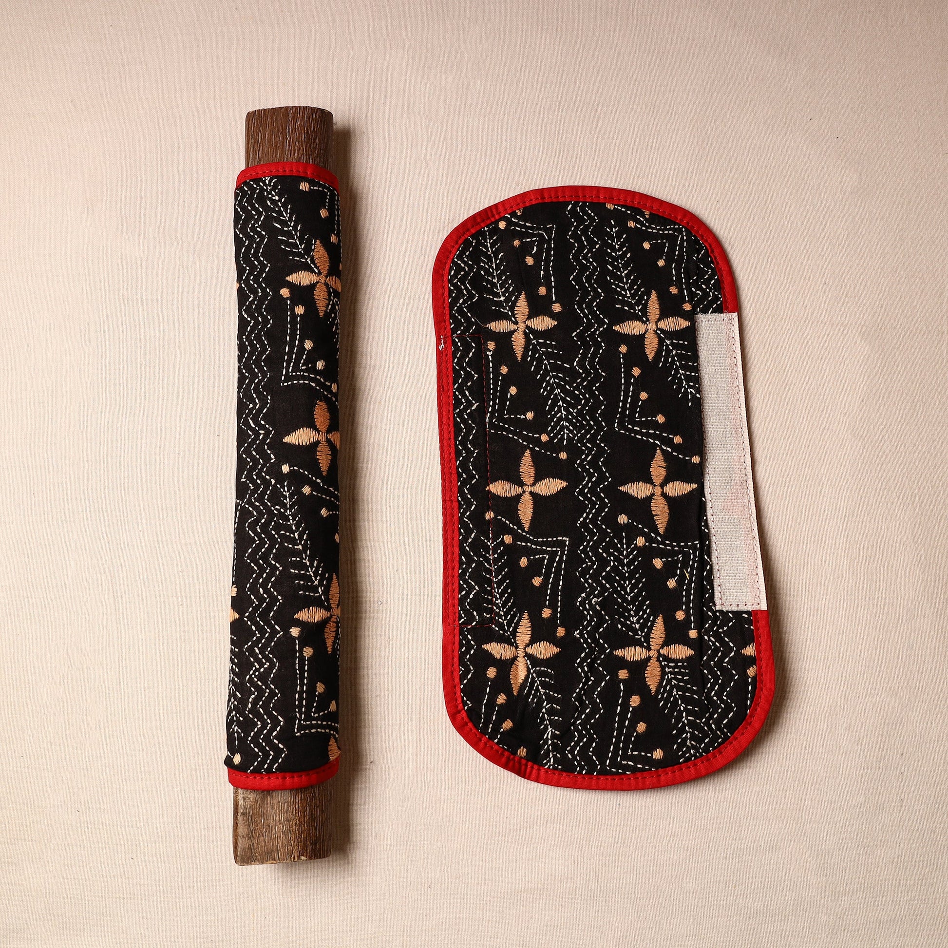 Black - Bengal Kantha Work Handmade Fridge Handle Cover (Set of 2) 43