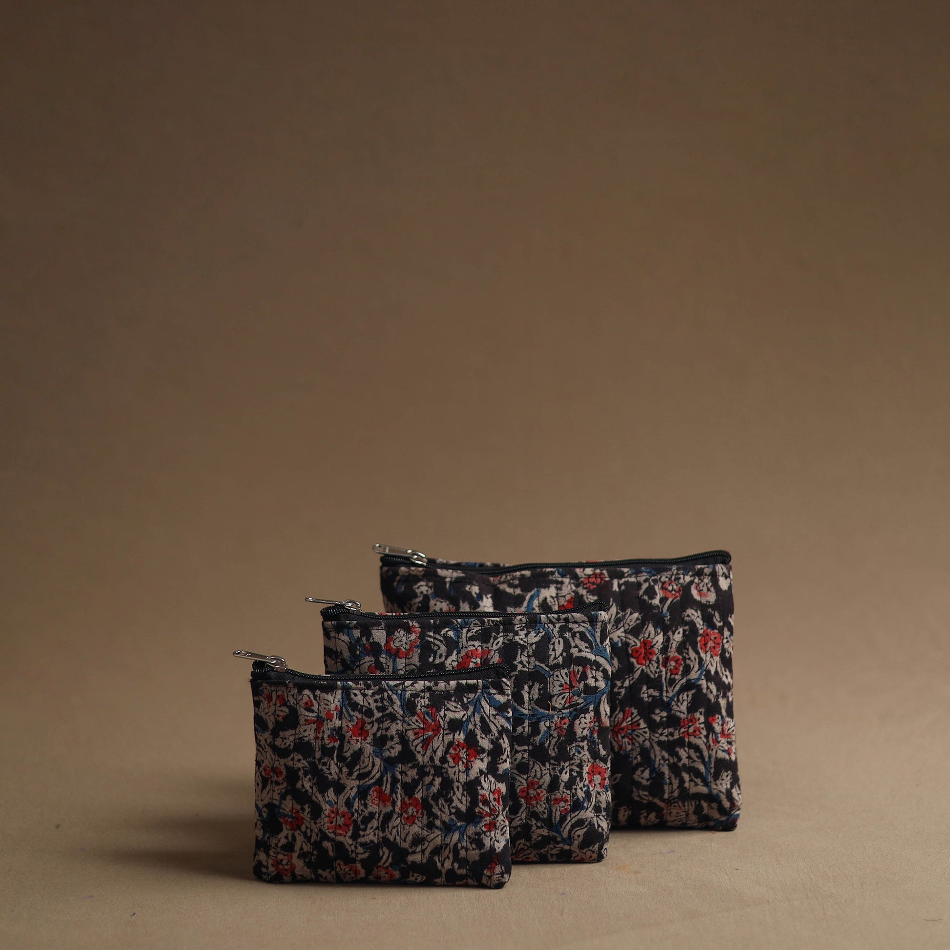 Black - Handmade Cotton Multipurpose Utility Pouches (set of 3) 28