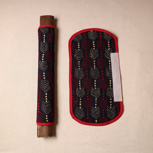 Black - Bengal Kantha Work Handmade Fridge Handle Cover (Set of 2) 44