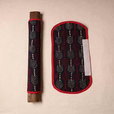 Black - Bengal Kantha Work Handmade Fridge Handle Cover (Set of 2) 44