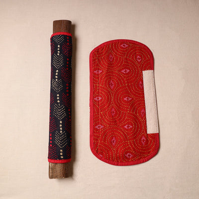 Black - Bengal Kantha Work Handmade Fridge Handle Cover (Set of 2) 44
