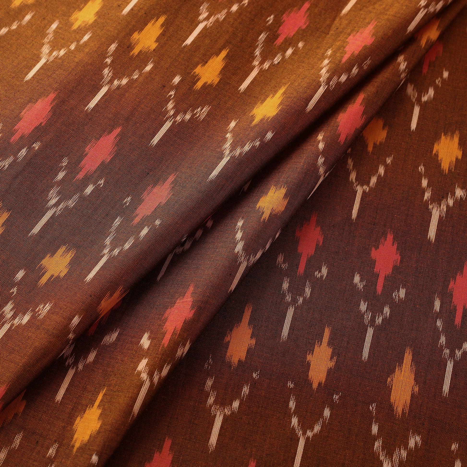 Brown - Mercerised Cotton Pochampally Ikat Fabric 17