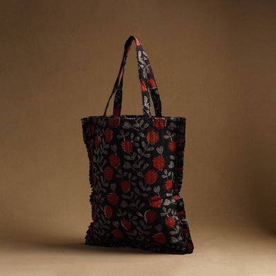 Black - Handcrafted Cotton Frill Jhola Bag 43
