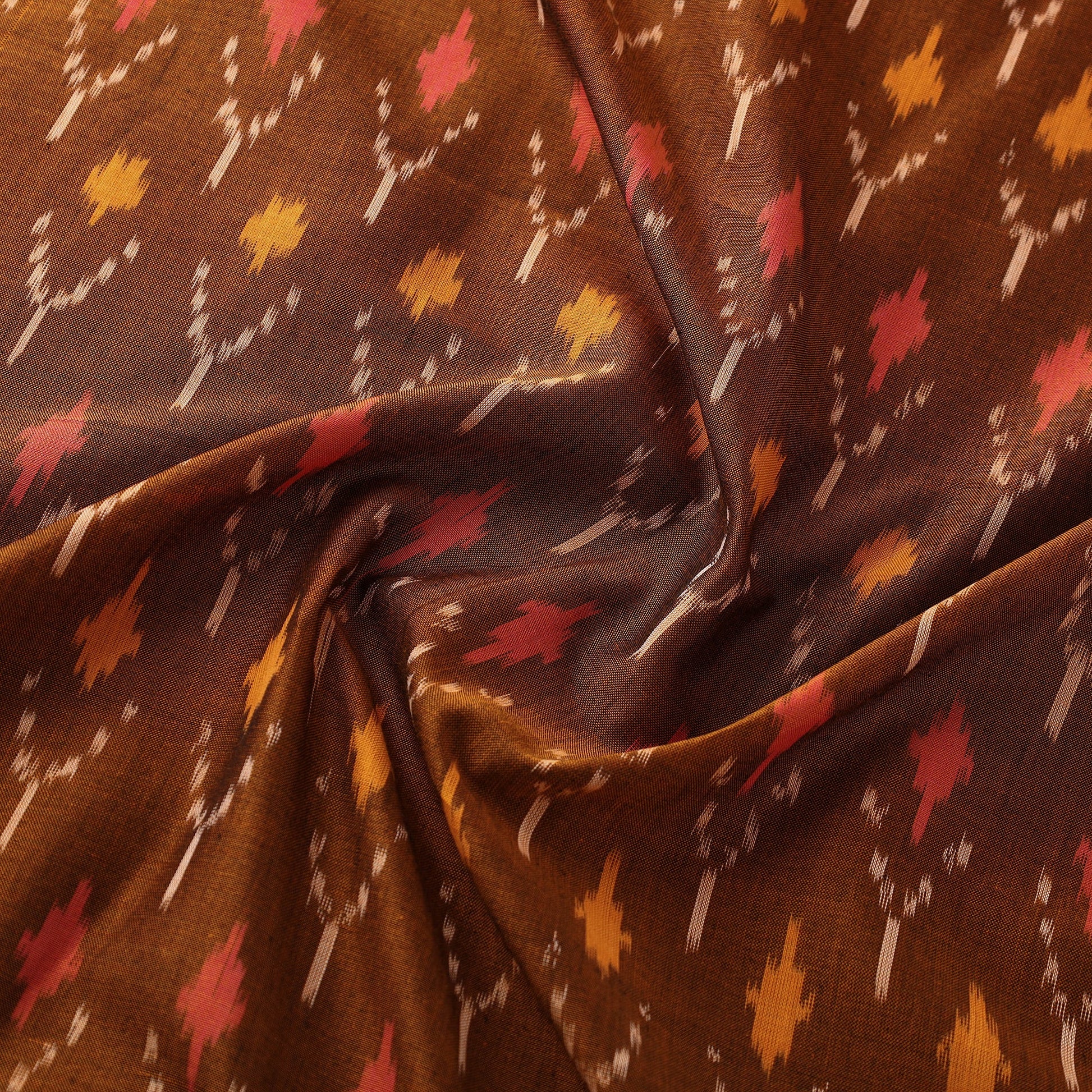 Brown - Mercerised Cotton Pochampally Ikat Fabric 17