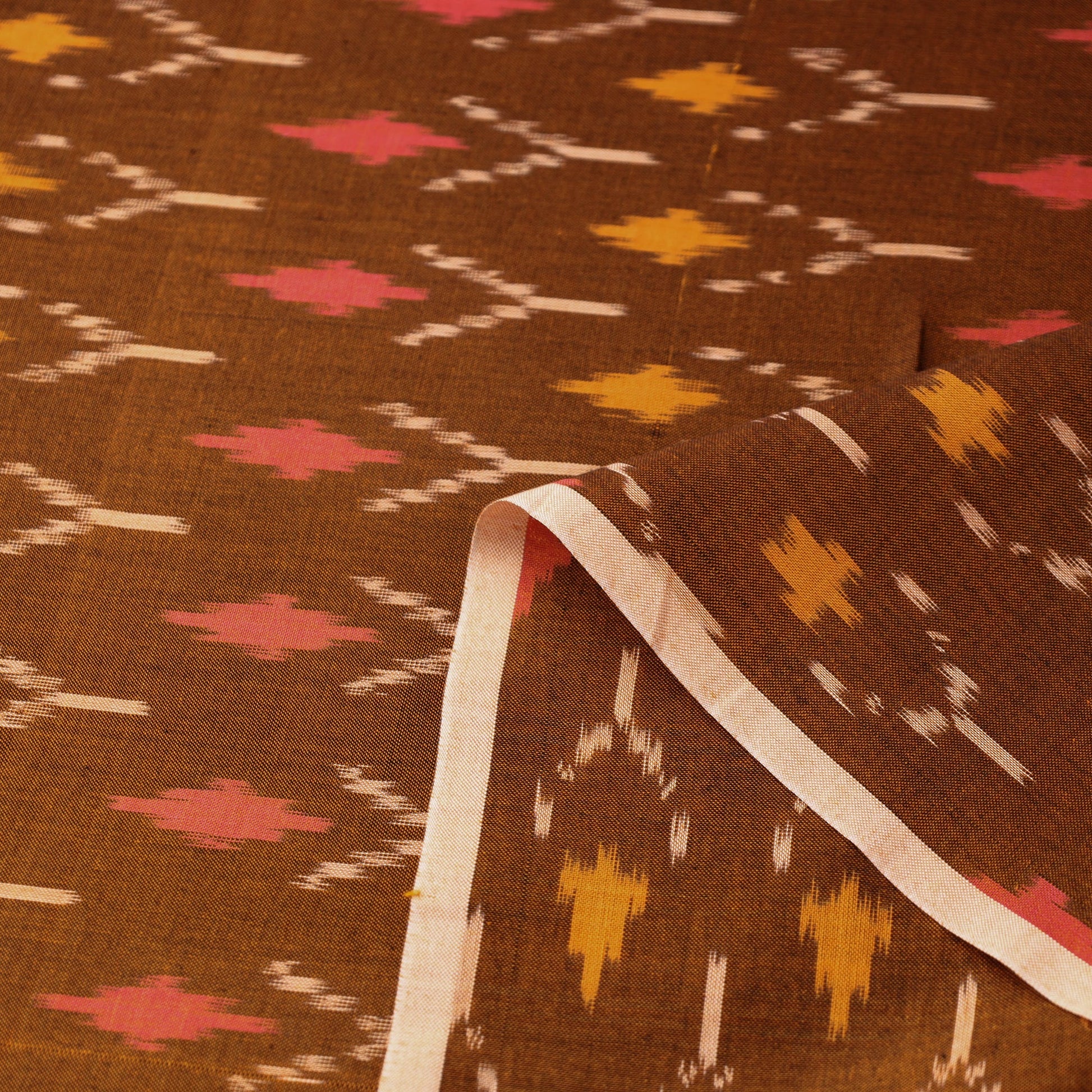 Brown - Mercerised Cotton Pochampally Ikat Fabric 17