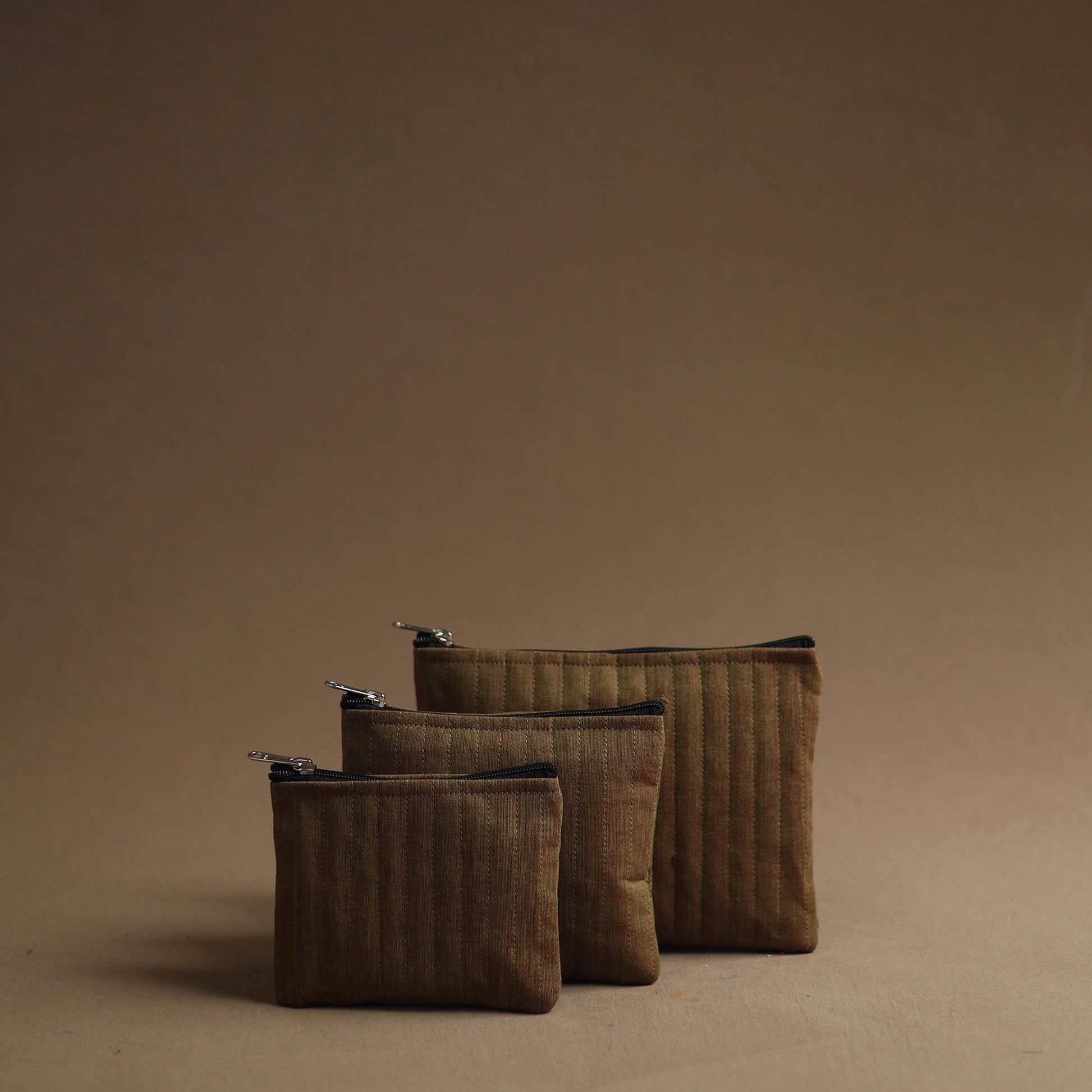 Brown - Handmade Cotton Multipurpose Utility Pouches (set of 3) 32