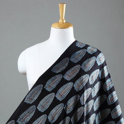 Black - Ajrakh Block Printed Modal Silk Fabric from Kutch 13