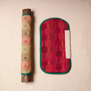 Beige - Bengal Kantha Work Handmade Fridge Handle Cover (Set of 2) 50