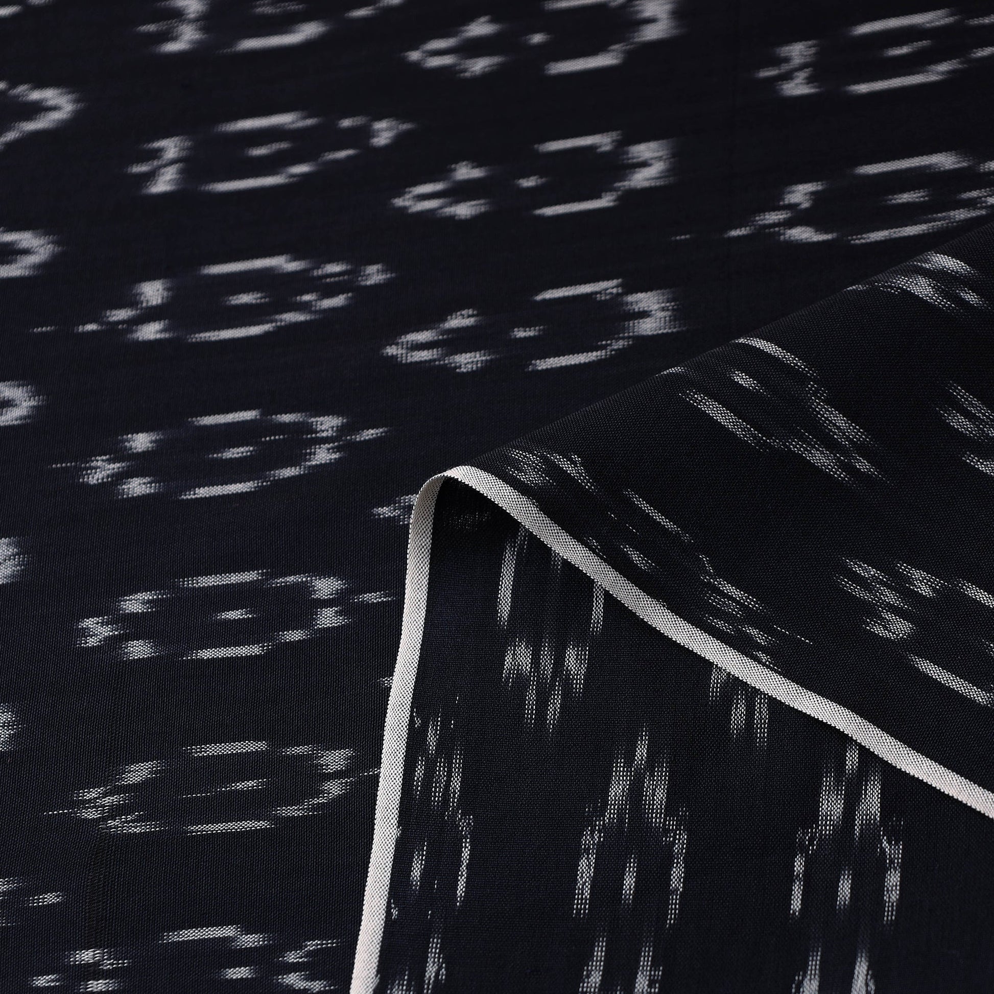 Black - Mercerised Cotton Pochampally Ikat Fabric 19