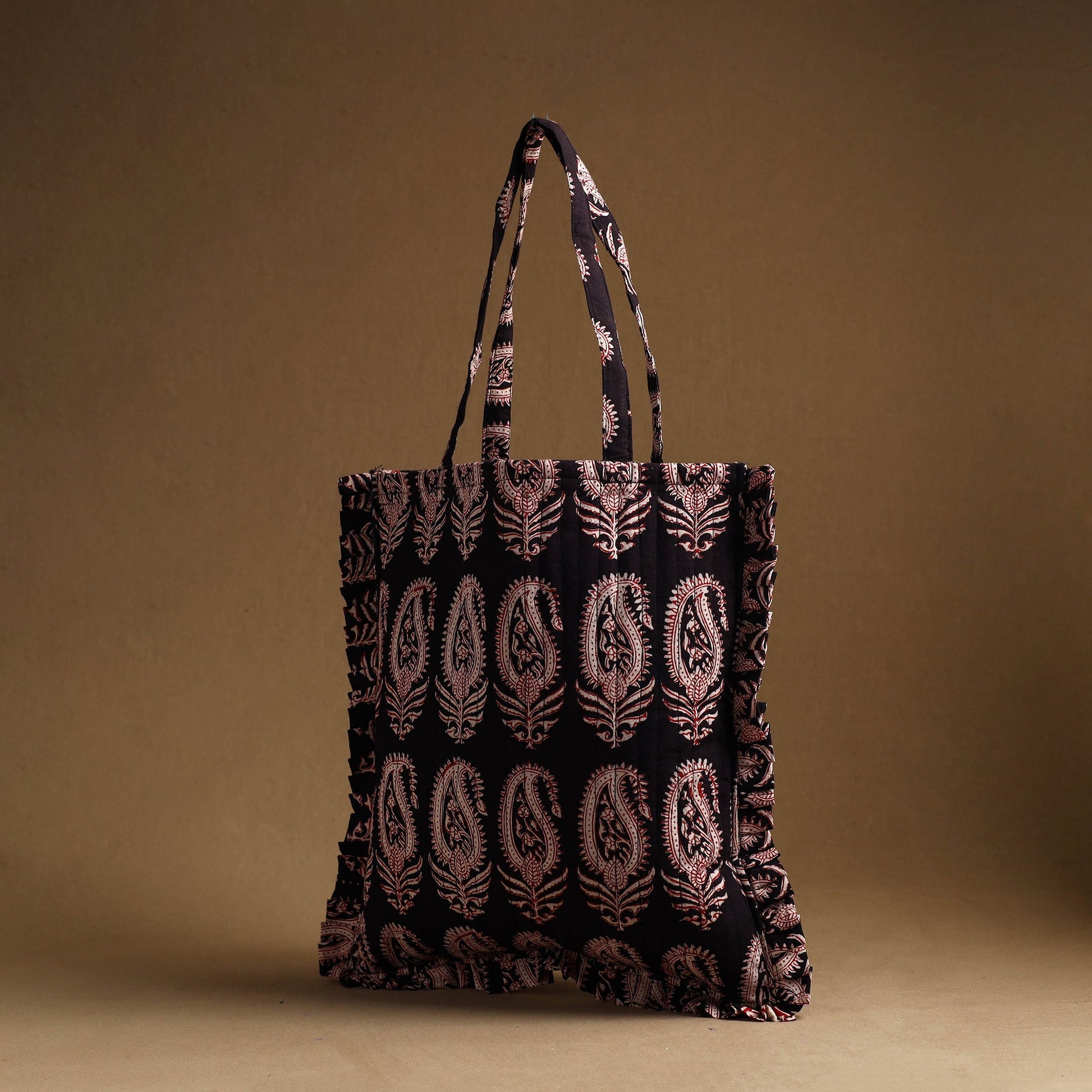 Black - Handcrafted Cotton Frill Jhola Bag 47
