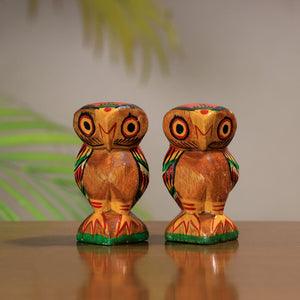 Beautiful Handpainted Burdwan Wood Owl Sculpture Set (Tiny,Set of 2) 28