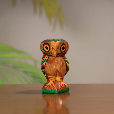 Beautiful Handpainted Burdwan Wood Owl Sculpture Set (Tiny,Set of 2) 28