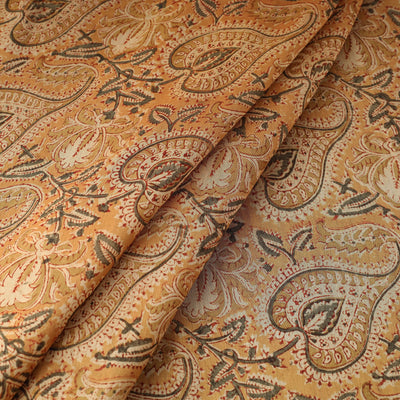 Brown - Pedana Kalamkari Block Printed Chanderi Silk Fabric