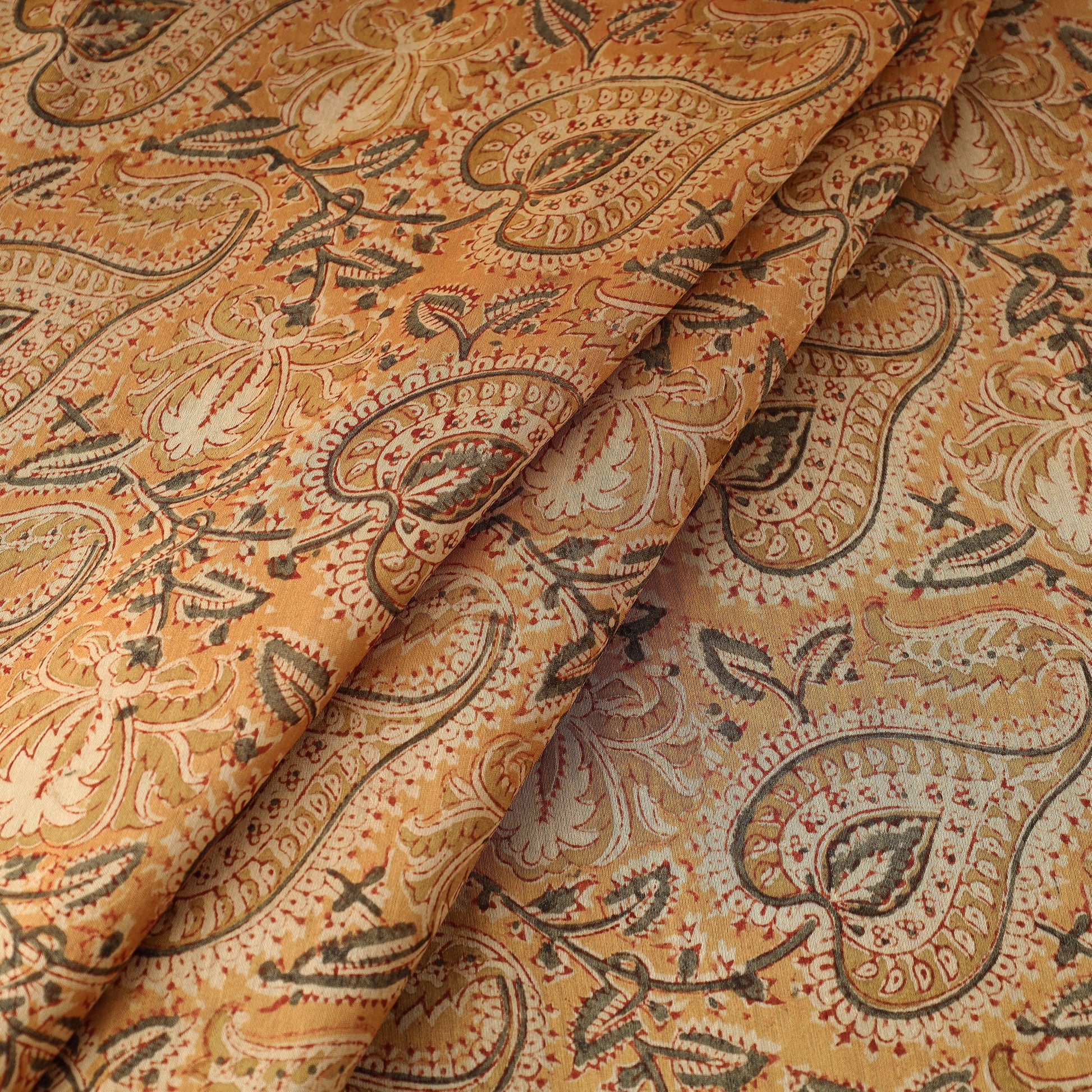 Brown - Pedana Kalamkari Block Printed Chanderi Silk Fabric