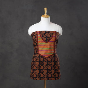 Brown - Bagh Print Cotton Kurta Material with Patchwork (3m) 14