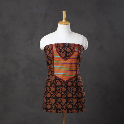 Brown - Bagh Print Cotton Kurta Material with Patchwork (3m) 14