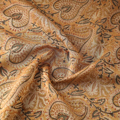 Brown - Pedana Kalamkari Block Printed Chanderi Silk Fabric