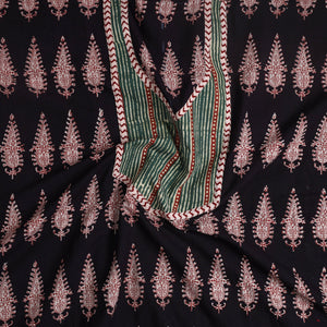 Black - Bagh Print Cotton Kurta Material with Patchwork (3m) 13