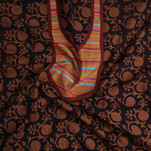 Brown - Bagh Print Cotton Kurta Material with Patchwork (3m) 14
