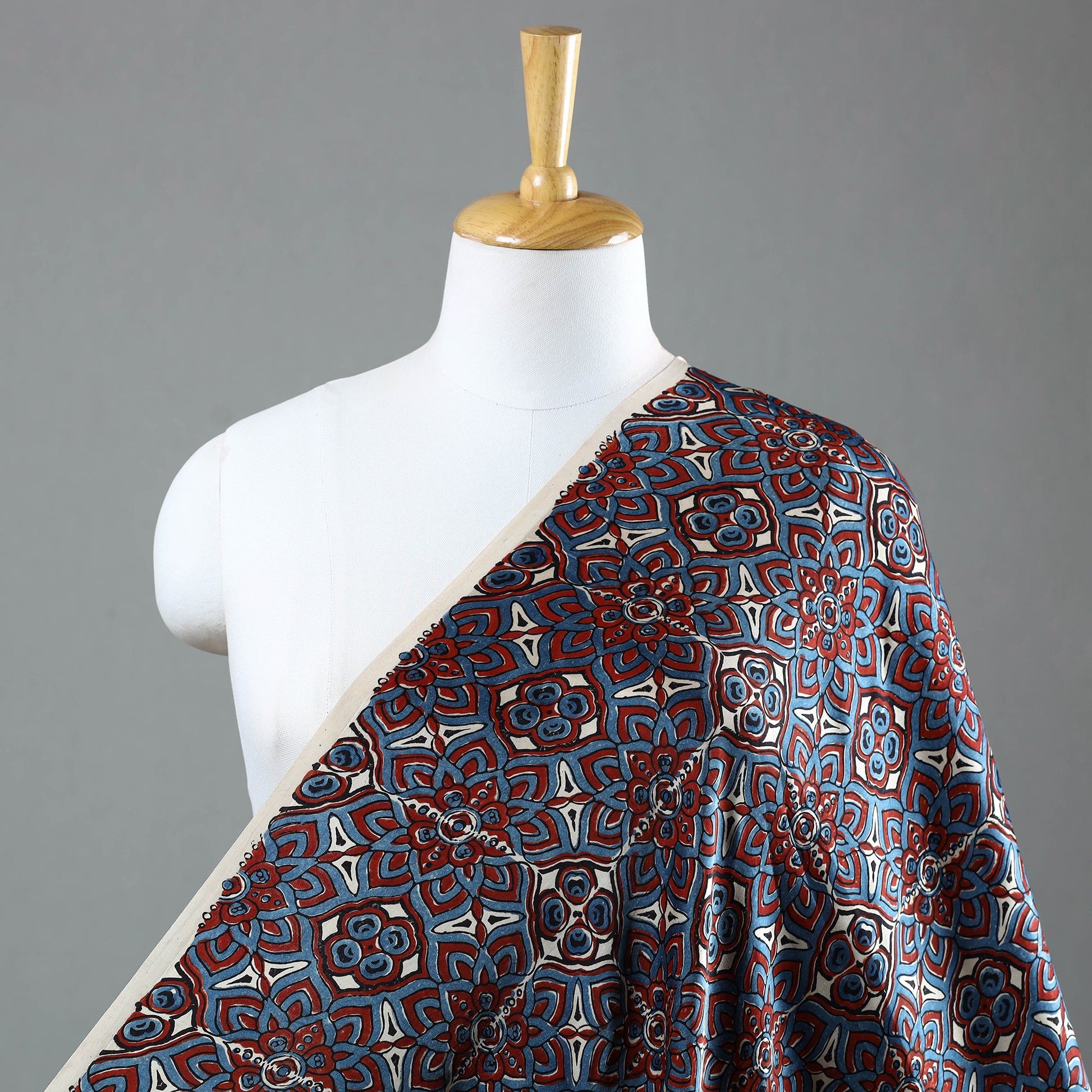Blue - Ajrakh Block Printed Modal Silk Fabric from Kutch 20