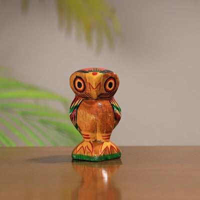 Beautiful Handpainted Burdwan Wood Owl Sculpture Set (Tiny,Set of 2) 28