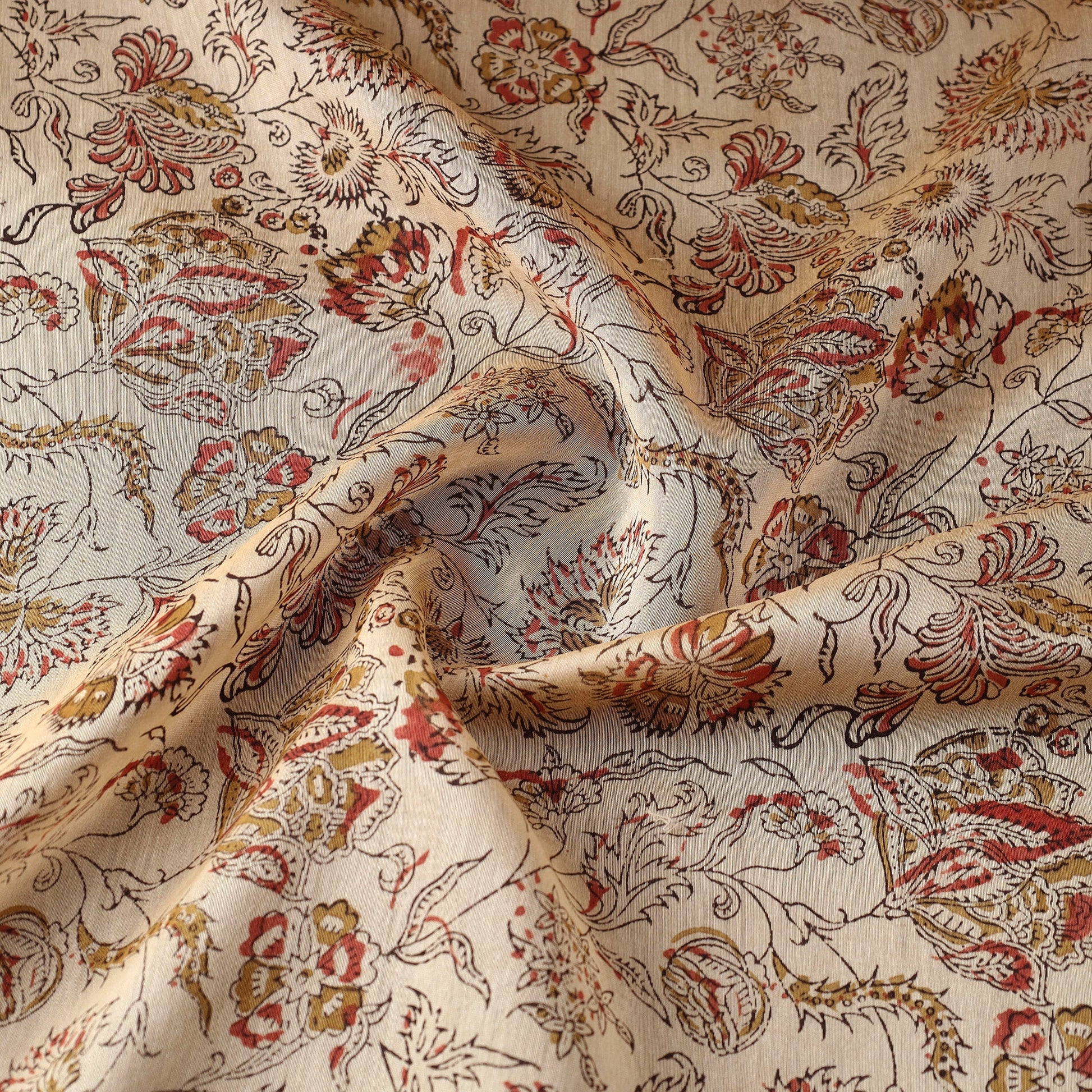 Beige - Pedana Kalamkari Block Printed Chanderi Silk Fabric