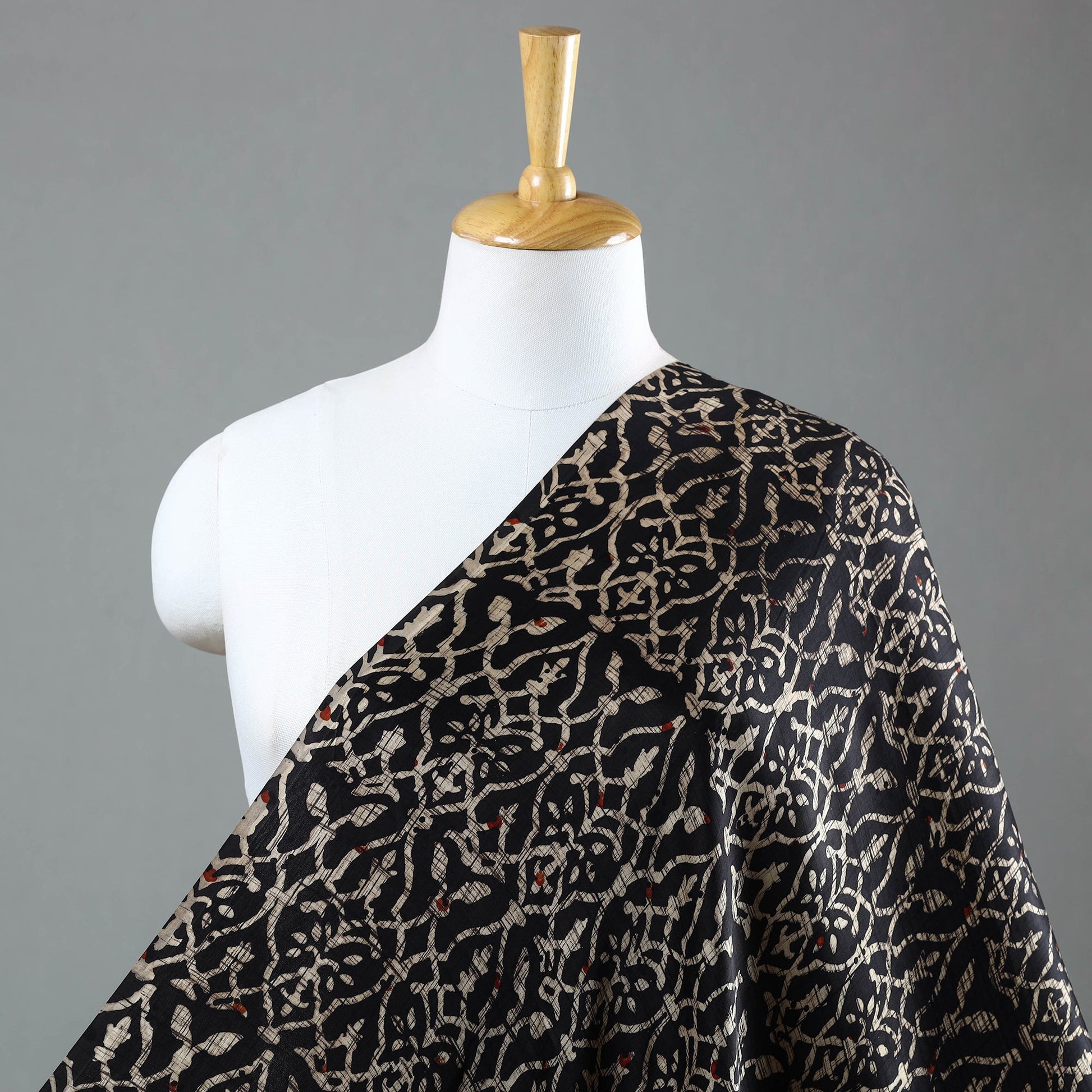 Black - Ajrakh Block Printed Modal Silk Fabric from Kutch 22