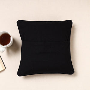 Black - Kala Raksha Pakko Hand Embroidered Pure Cotton Cushion Cover (12 x 12 in)
