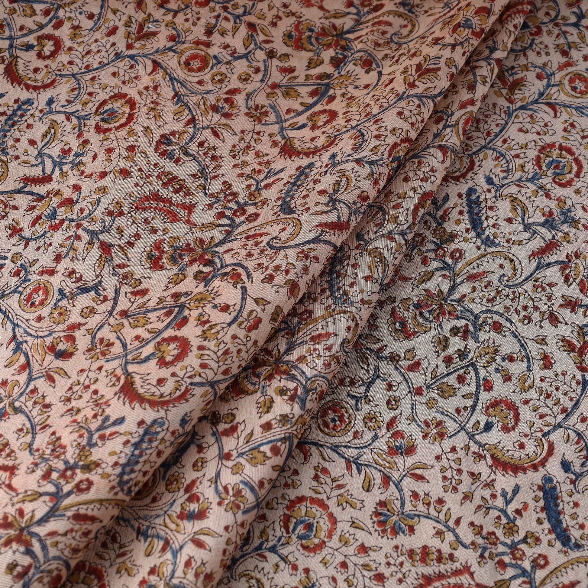 Beige - Pedana Kalamkari Block Printed Chanderi Silk Fabric