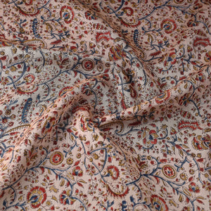 Beige - Pedana Kalamkari Block Printed Chanderi Silk Fabric