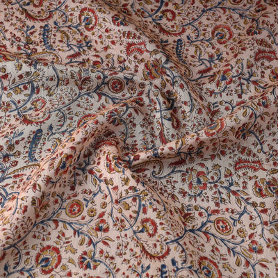 Beige - Pedana Kalamkari Block Printed Chanderi Silk Fabric